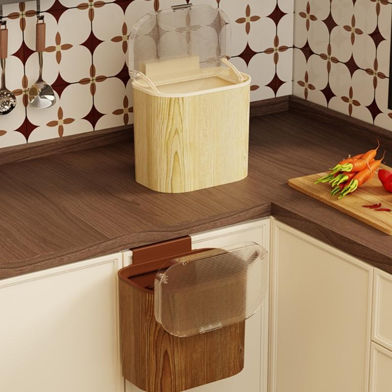 Wall Door Mounted Press Lid Trash Can for Homes Kitchen Bathroom and Living Room Space Saving Design Sealed Odor Proof