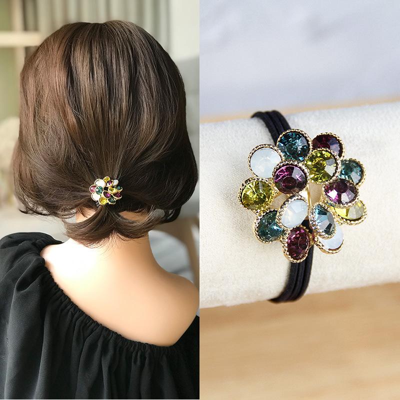 Korean Elegant Rhinestone Flower Scrunchies Women Girls Elastic Hair Rubber Bands Accessories Tie Hair Ring Rope Headwear