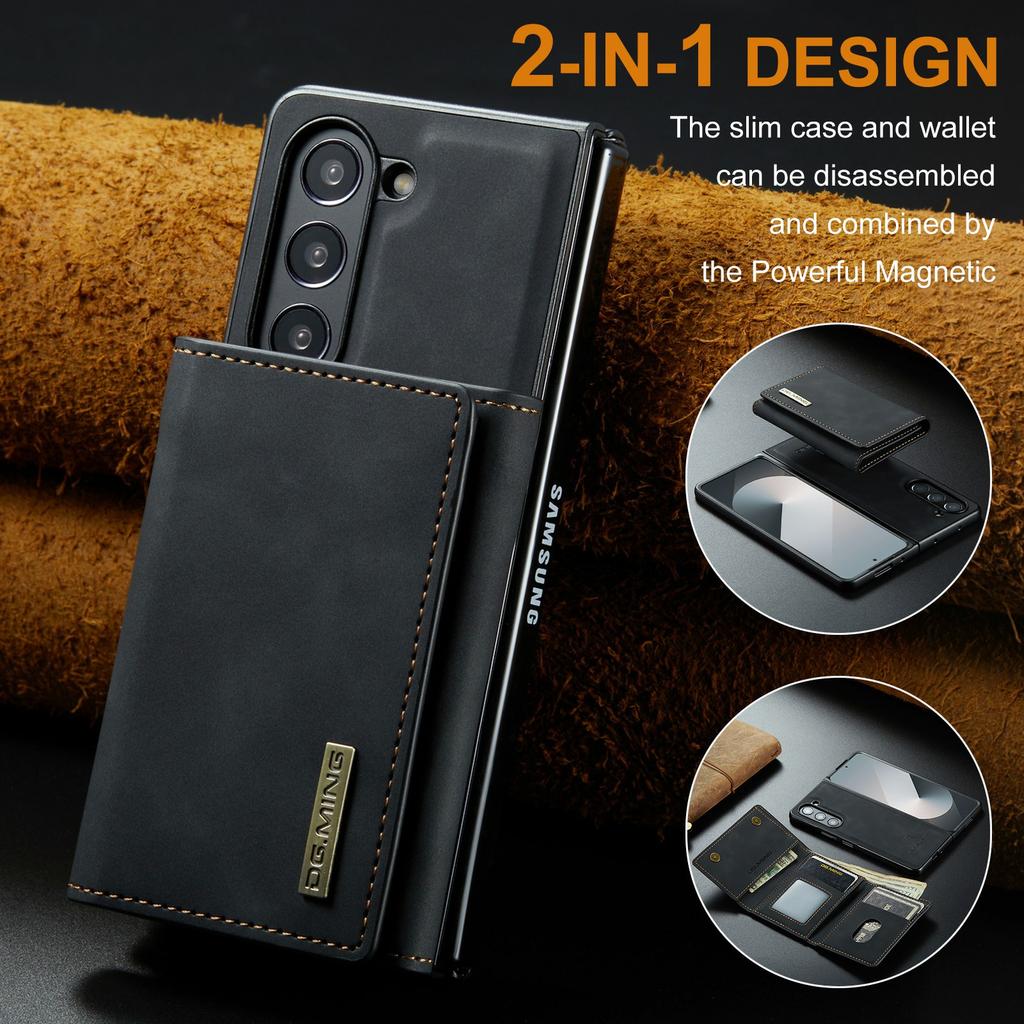 Funda DG.MING Serie M1 para Teléfono Samsung Galaxy Z Fold6 5G, Cubierta Trasera de PU + TPU + PC con Cartera Plegable Magnética y Soporte