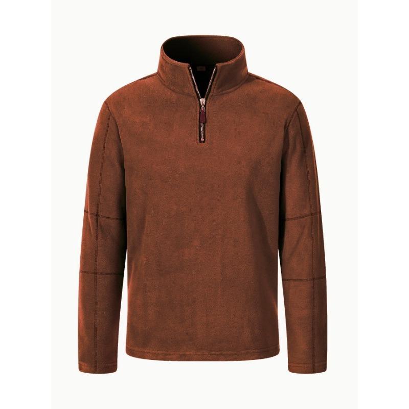 Trendy Versatile Men's Tops for Autumn Winter New Polar Fleece Sweatshirts Stand Collar Half Zipper Long Sleeves Hoodies
