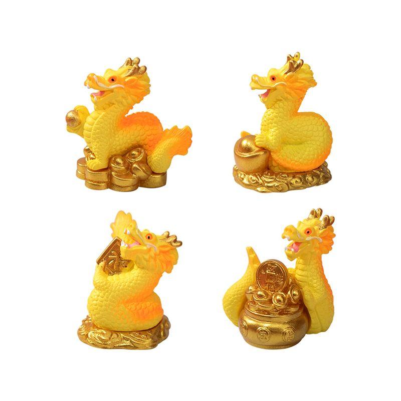 AEE4-Mini Chinese New Year Dragon Figurine, 4Pcs Miniature Dragon Statue 2026 Resin Golden Chinese Zodiac Dragon Statue золотой