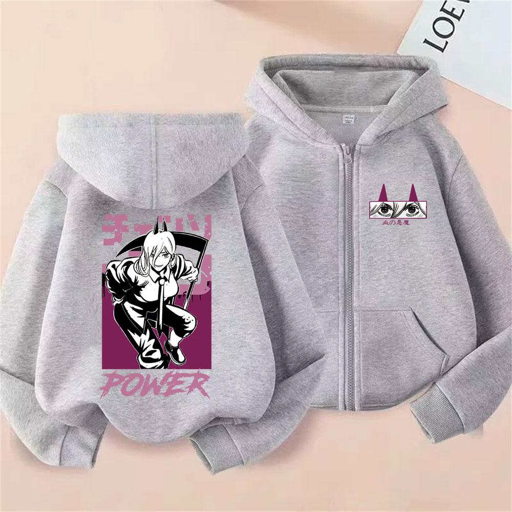 Hot Anime Chainsaw Man Power Zip Up Jakcet Men Women Casual Oversized Zipper Hoodie Men's Manga Fleece Cotton Sweatshirt Coat