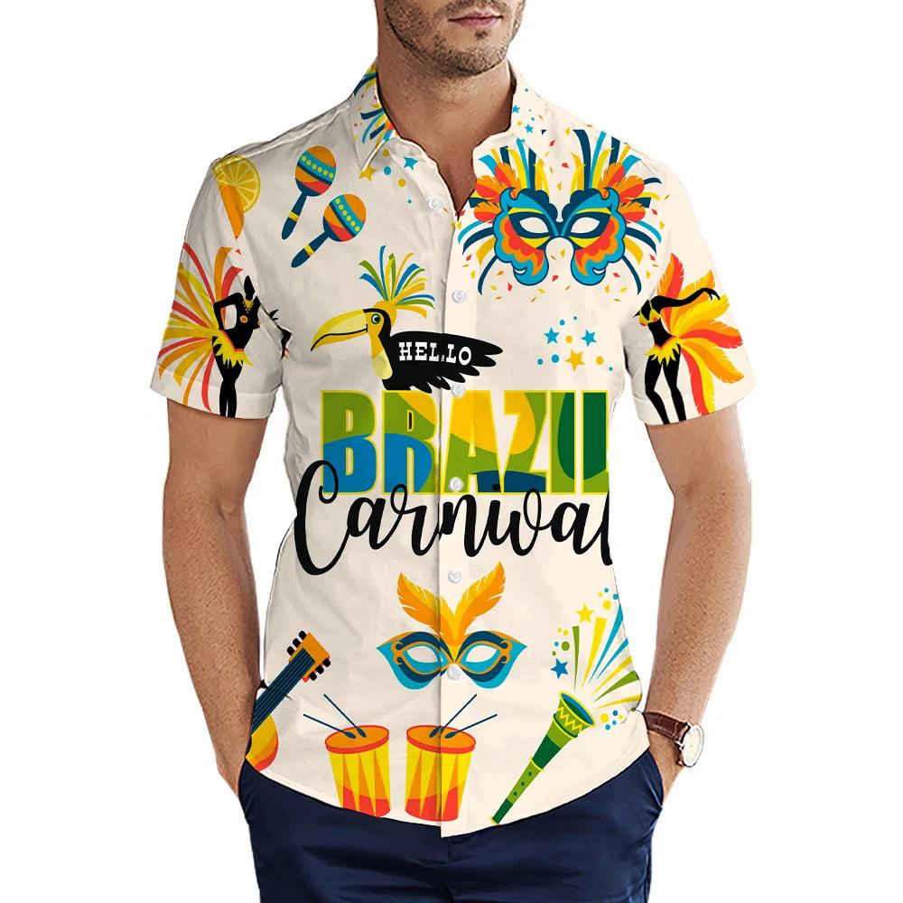 Herren Sommer Hawaiian Hemd Lässig Kurzarm Locker Atmungsaktiv Oberteil L beige