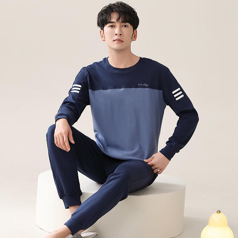 

Пижама мужская весенне-осенняя хлопковая с длинным рукавом, повседневный пуловер, домашняя одежда, мужской костюм большого размера 4XL