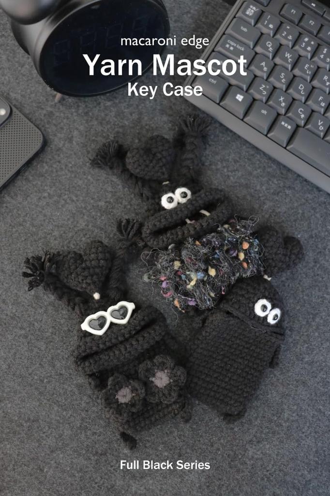 [macaroni Edge] Macaroni Edge Yarn Mascot Key Case, Full Black, Monster Keychain, Accessory Case, Key Storage, Korean Item, Handmade (Vacation)