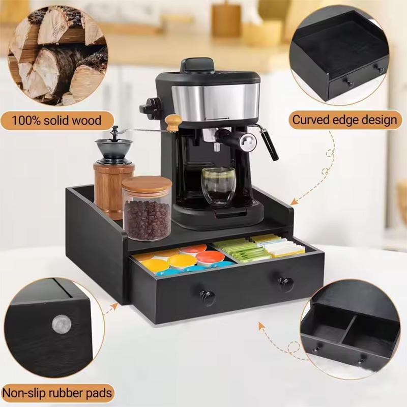 Coffee Machine Rack Organizer With Drawer Coffee Capsule Storage Rack Kitchen Organizer Countertop Spice Shelf Coffee Capsule Storage Box Wood