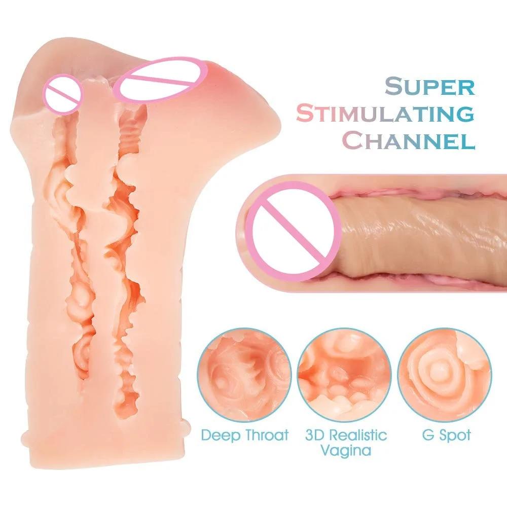 2 in 1 Realistic Vagina Anal Male Masturbator Sex Toys for Men with 3D Sex Portable Flesh Light Sex Doll Pocket Pussy for Men
