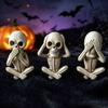 Funny Skeleton Figurines for Fireplaces 3 Pcs Halloween Statue, Hear No See Speak Table Decorations Evil Figurines, Gothic Craft Ornament Home