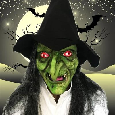 1KS Halloweenska maska starej čarodejnice s klobúkom Cosplay Strašidelný klaun Bosorka Veľký nos Latexová prilba Rekvizity na kostýmovú párty v strašidelnom dome