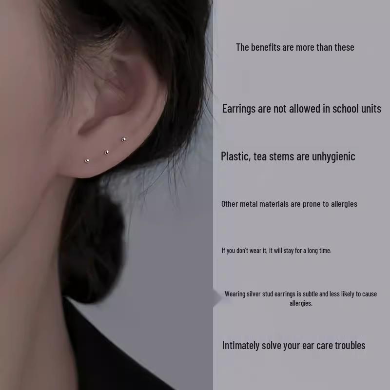 2025 New Style 925 Sterling Silver Round Bead Stud Earrings for Women - Ear Cartilage Care Jewelry