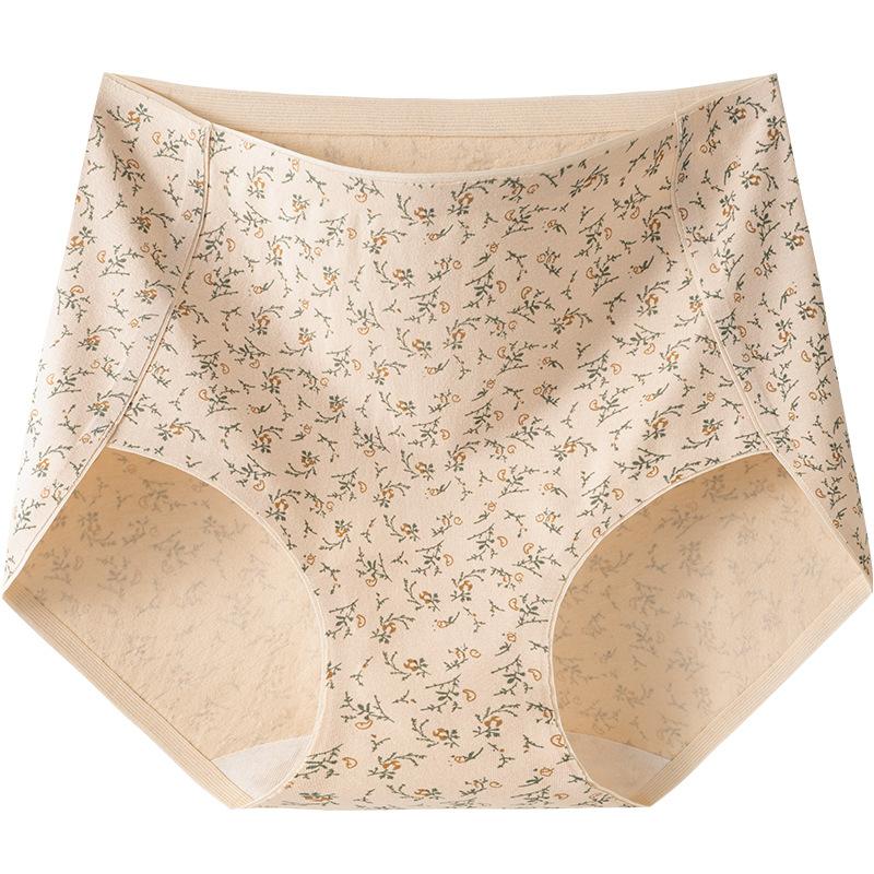 Девочки Весна и Осень Новые Цветочные Хлопковые Антибактериальные Без Шовных Вставок Высокая Талия Треугольные Трусы M