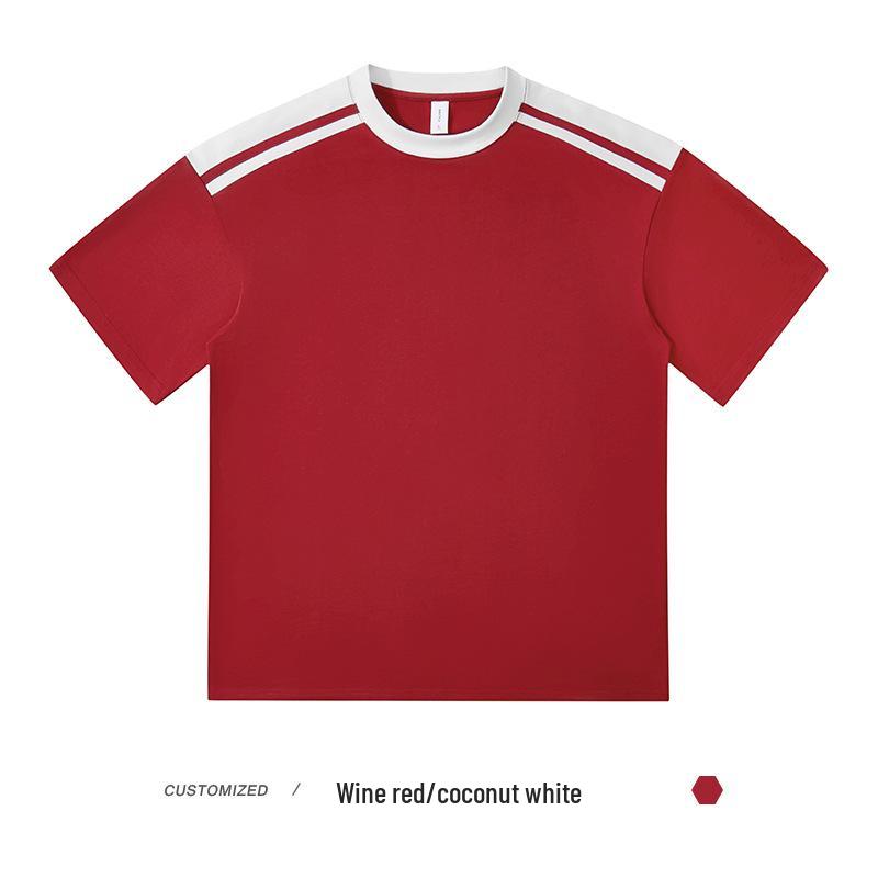 

Men s Retro Three-Stripe Heavyweight 240g Short-Sleeve T-Shirt - Casual Summer Sports Solid Color Loose Fit Small