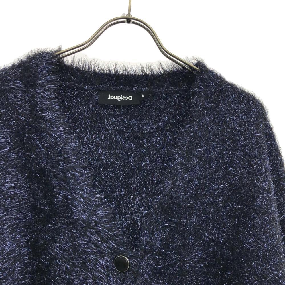 Desigual Border Long Sleeve Lame Fur Cardigan S Navy System Women Used
