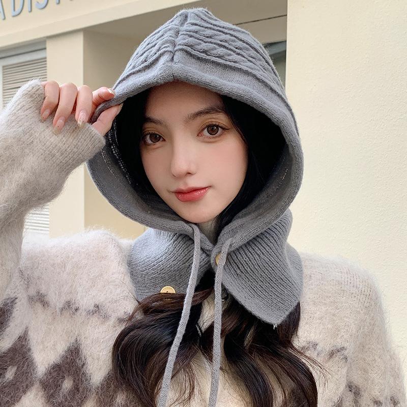 New Autumn and Winter Style Balaclava Women's Knitted Wool Hat Warm Ear Protection Scarf Hat Integrated Cold Hat