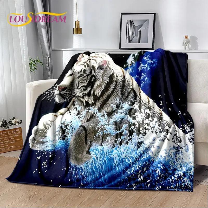 3D-Cartoon-Tiger, Wolf, Löwe, Leopard, Tier, Plüschdecke, Flanelldecke, Überwurf, Decke für Wohnzimmer, Schlafzimmer, Bett, Sofa, Picknick