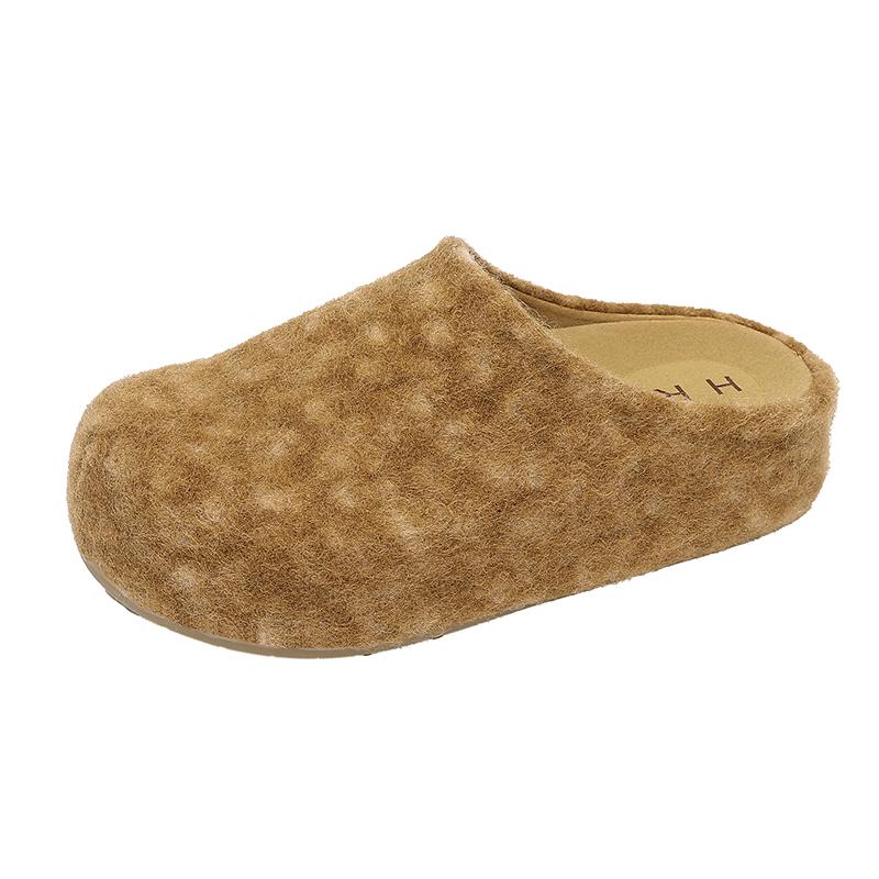 Autumn Winter Women's Sheepskin Mules Slippers Thick Bottom Hair Wrapped Head Lazy Shoes Fashionable Slip-On Boots