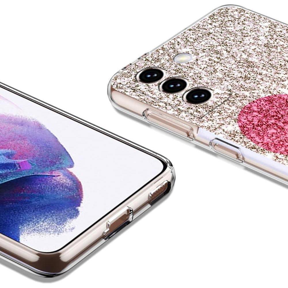 Gold Pink Rose Glitter Hearts Clear Phone Case For Samsung Galaxy S23 S22 5G S20 Ultra S21 FE 5G S10E S9 S8 S10 Plus Soft Cover