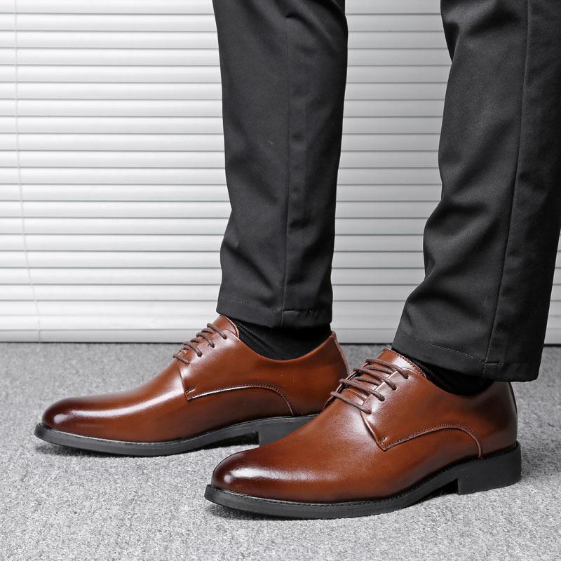 Spring and Autumn Casual Business Leather Shoes Korean Edition British Breathable Dress Leather Shoes Men's Pointed Leather Black Wedding Shoes