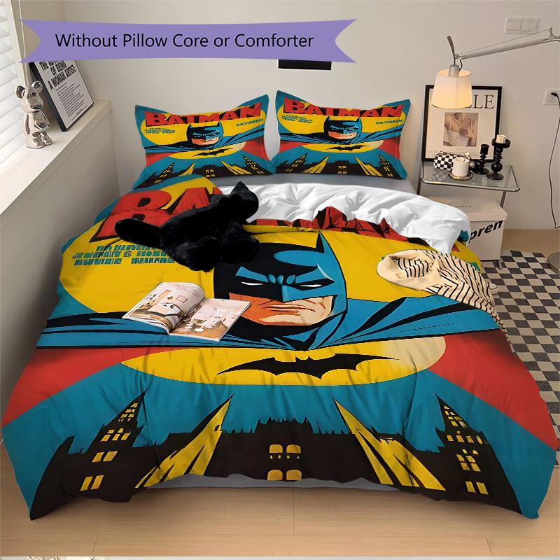 3pcs Cartoon Gotham Bedding Set, Duvet Cover and Pillowcases Machine Washable Seasons all suitable, Design for Bedroom (No Filling)303