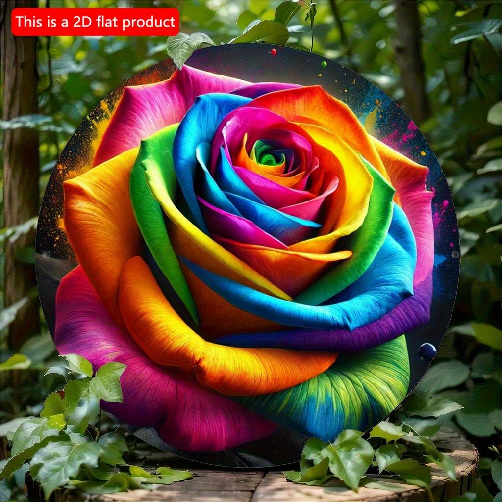 2d Flat 20*20cm A High-quality Decorative Logo Set, Circular Wooden Logo, Bright Floral Pattern, Durable Wooden Wall Artwork, Suitable for Home