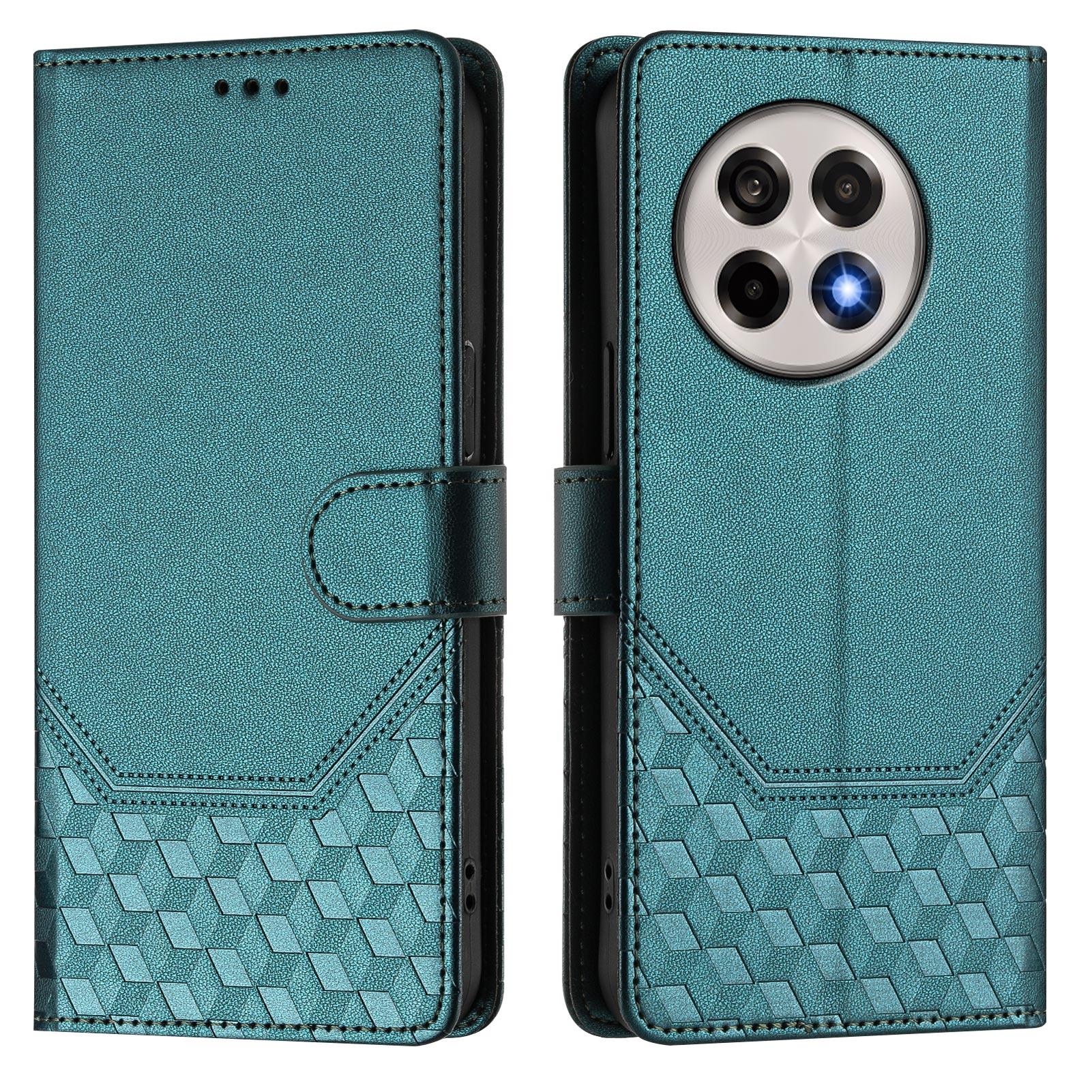 

For OnePlus Ace 5 Pro 5G/OnePlus 13R 5G Case Imprinted Honeycomb RFID Blocking Leather Phone Cover with Strap D