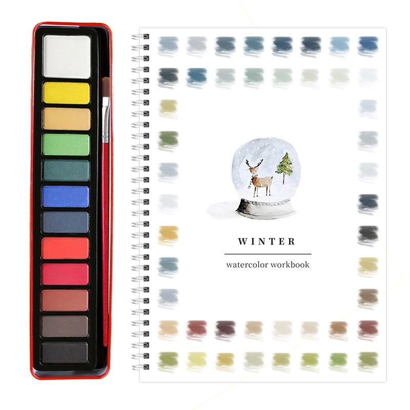 Beginner Watercolor Workbook Painting Kit – 12 Colors Paint Set With Brush Art Supplies For Adults & Teens