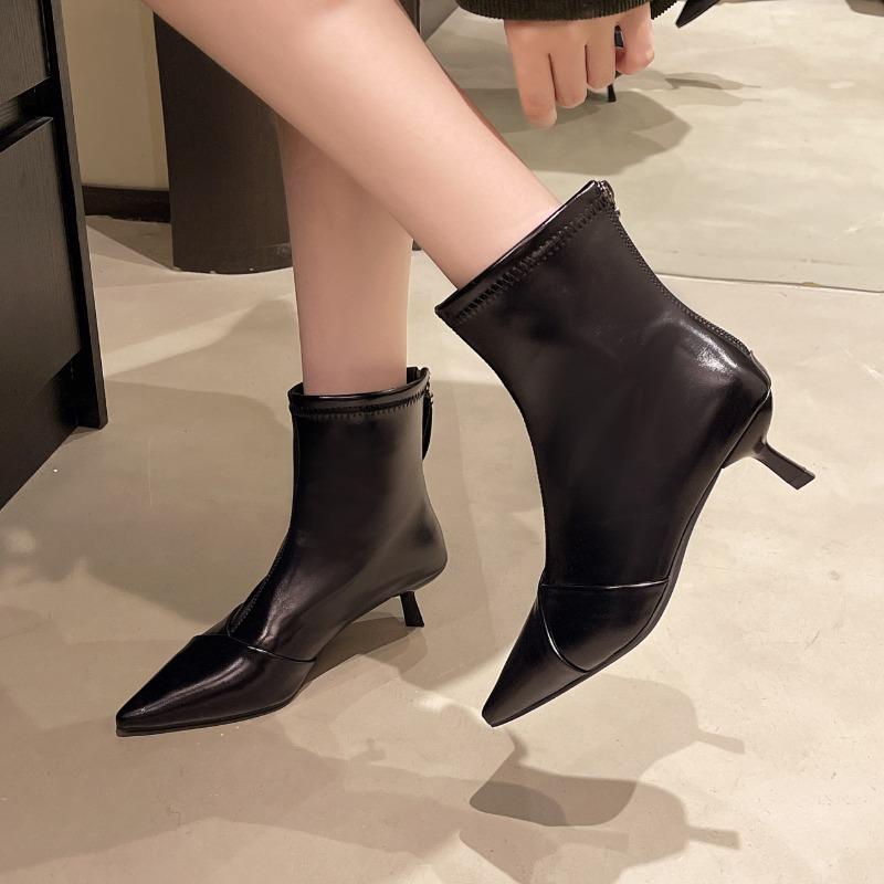 Ankle Boots for Women Mid Heels Pointed Toe Elegant Shoes 2025 Winter Pumps Fashion Boots New Chelsea Leather Party Mujer Botas