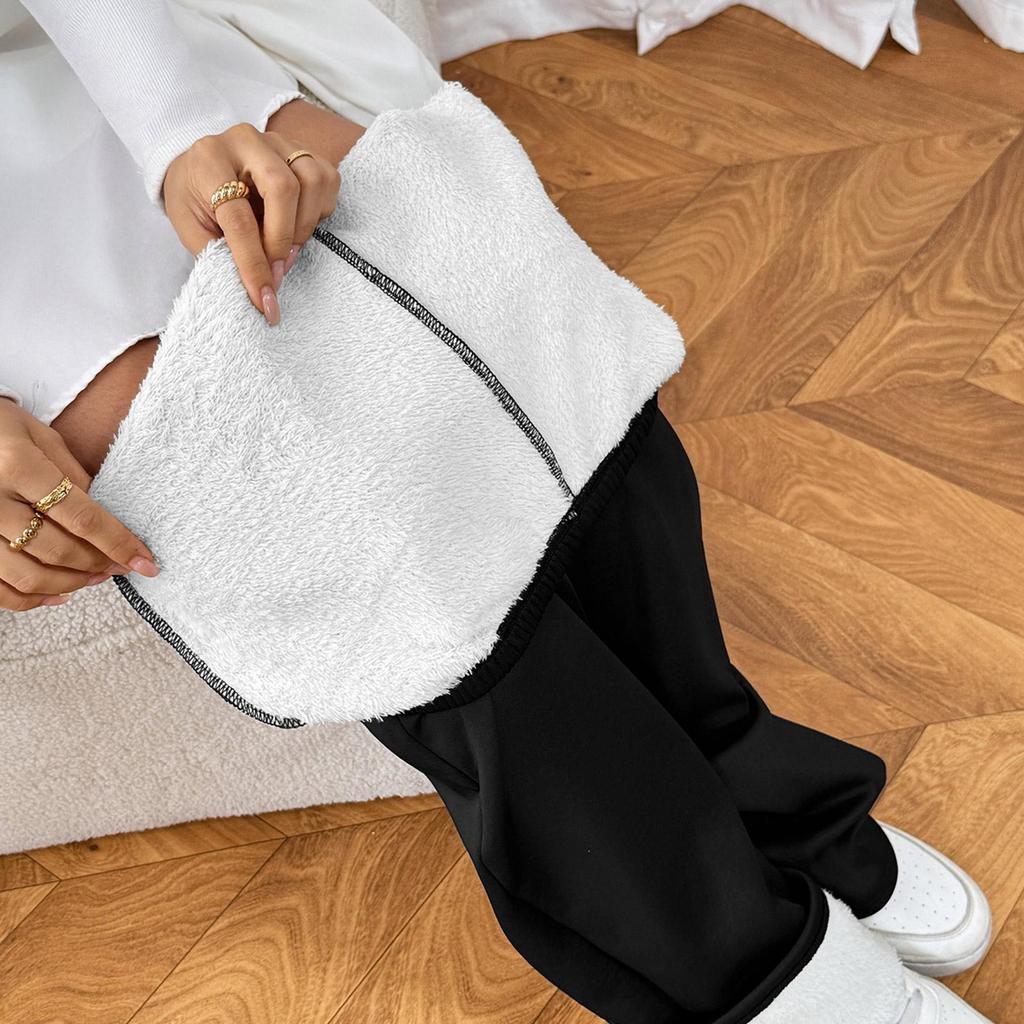 Pantalon Thermique à Jambes Larges en Polaire Doublé de Mouton pour Femme Hiver Polaire Doublé Épaissi Décontracté Vêtements d'Extérieur
