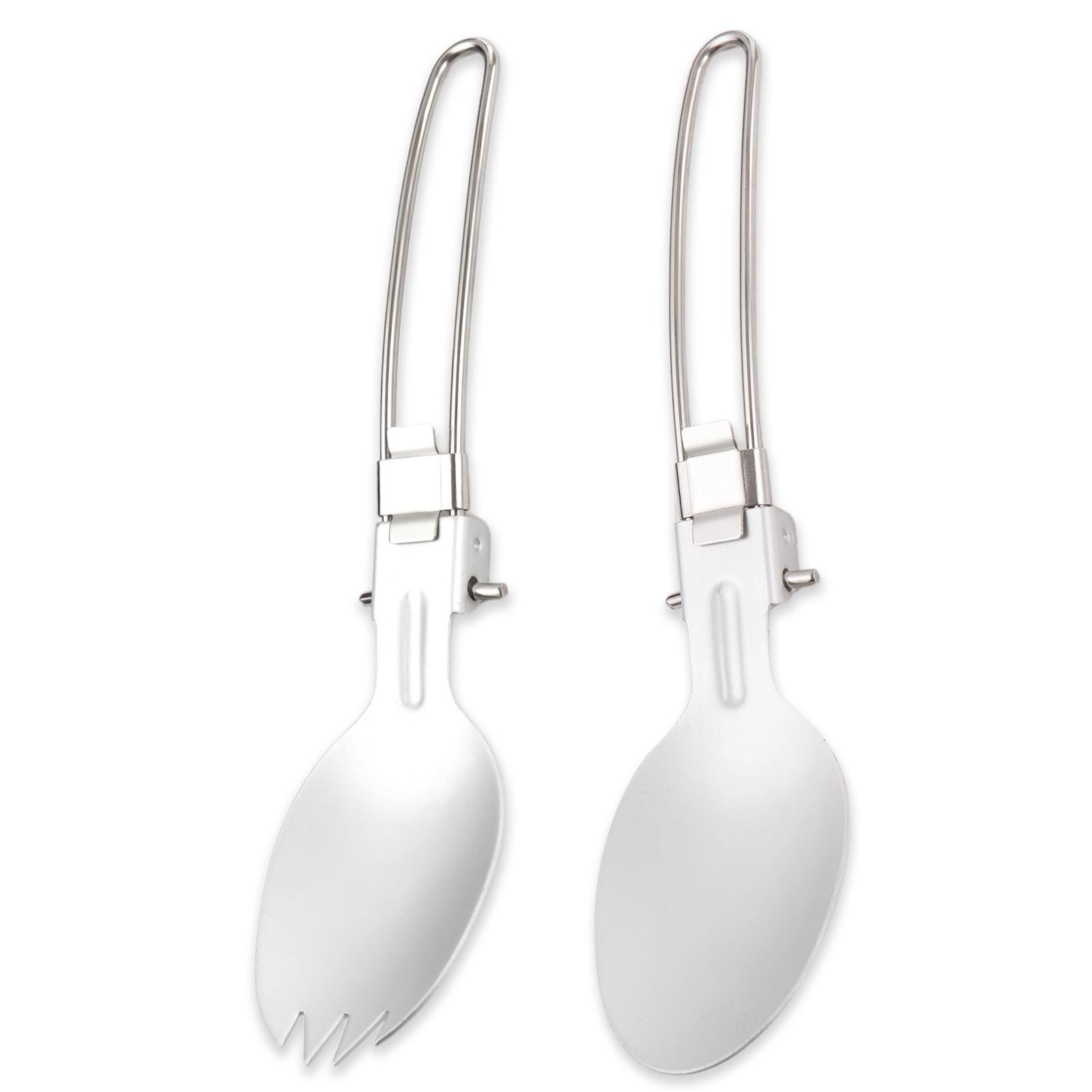 

Outdoor Folding Camping Utensils Set Portable Stainless Steel Foldable Spoon Spork for Camping Hiking серебряный
