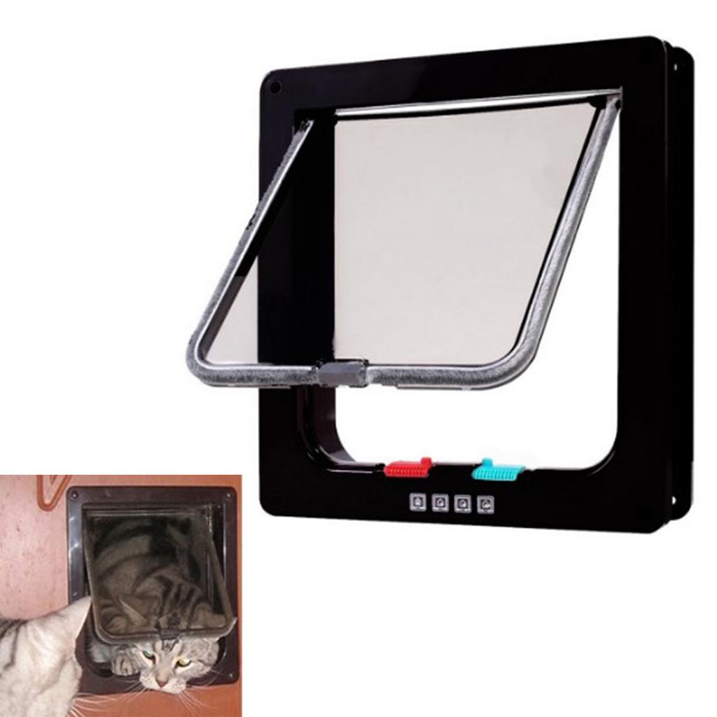 Cat Door Wearproof Automatic Window Closure Function Cat Interior Exterior Door for Pet Cat Dog Black L