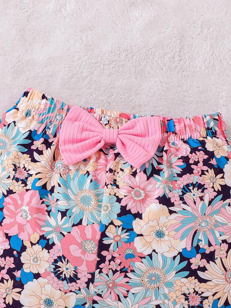 Girls Summer Casual Floral Sleeveless Two-Piece Set Cute Baby Girl Outfit Floral Print Comfortable Clothing for Little Girls