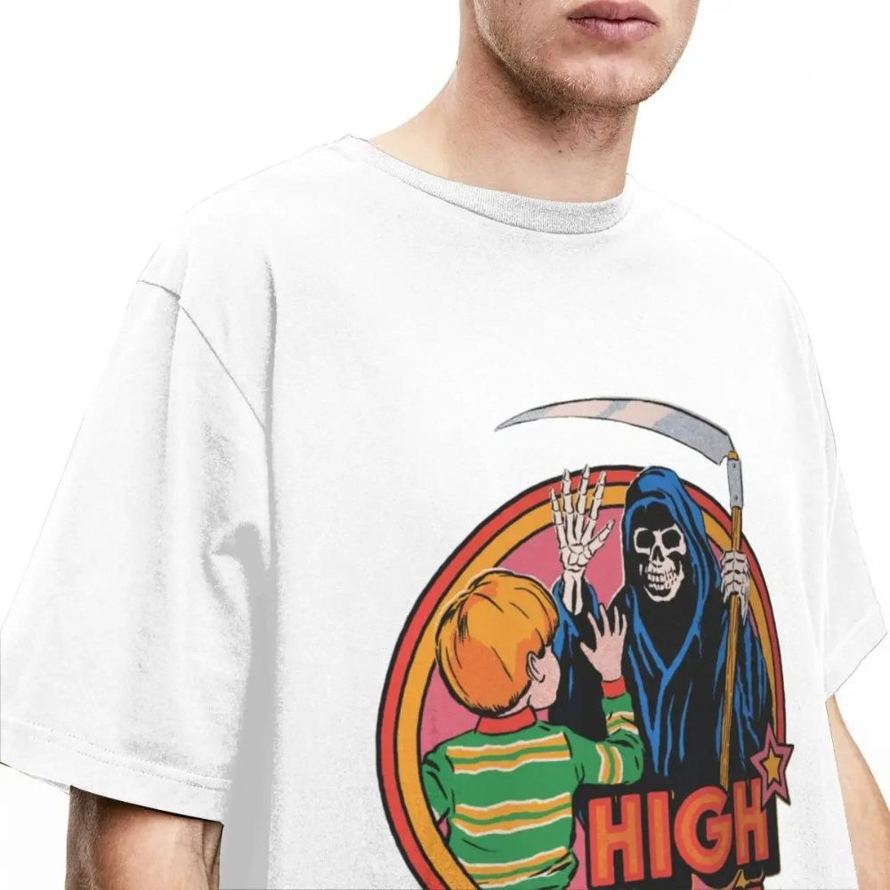 Humor High Five Smrt Kosci Doplňky Tričko Nostalgie Tma 70. léta 80. léta Temné umění Vintage Horor Šílený Čistá bavlna Tričko