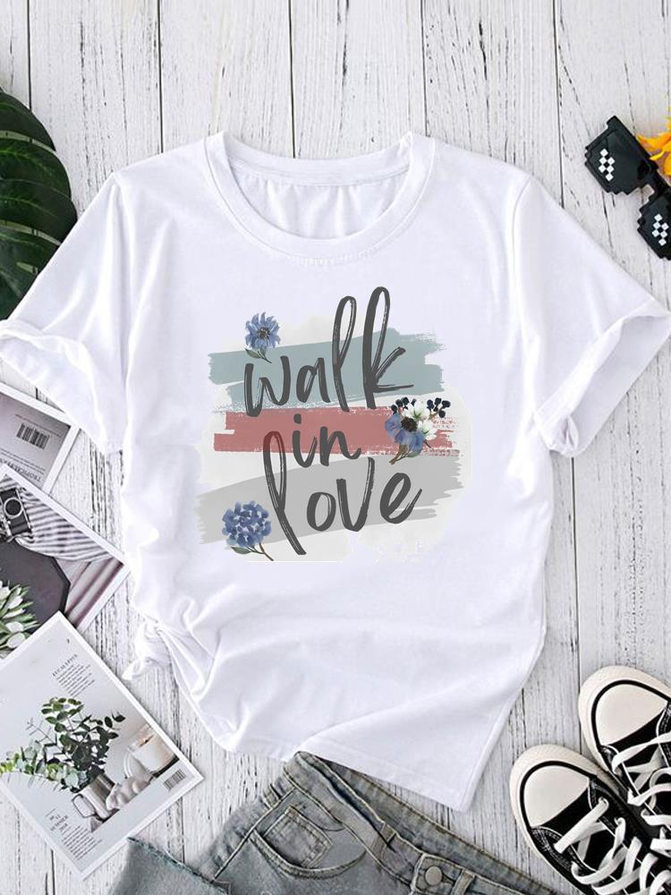 (Asian Size) sweet love trend Women's Clothing T Graphic Female Top O-neck Tee Fashion Print Casual Short Sleeve T-shirts