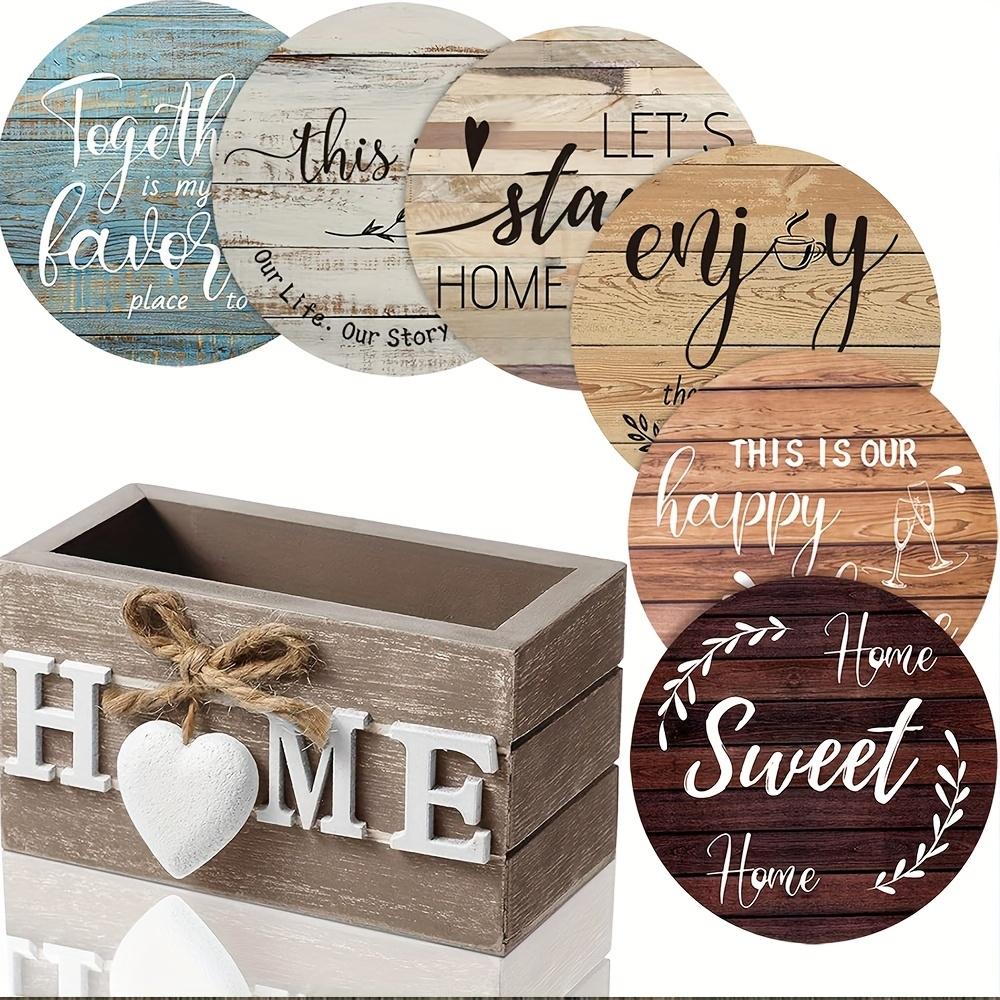 Set of 6 2D Motivational Words Theme Pattern Art Coasters Round Wooden Heat Resistant Non-Slip Home Decor Gift Multifunctional