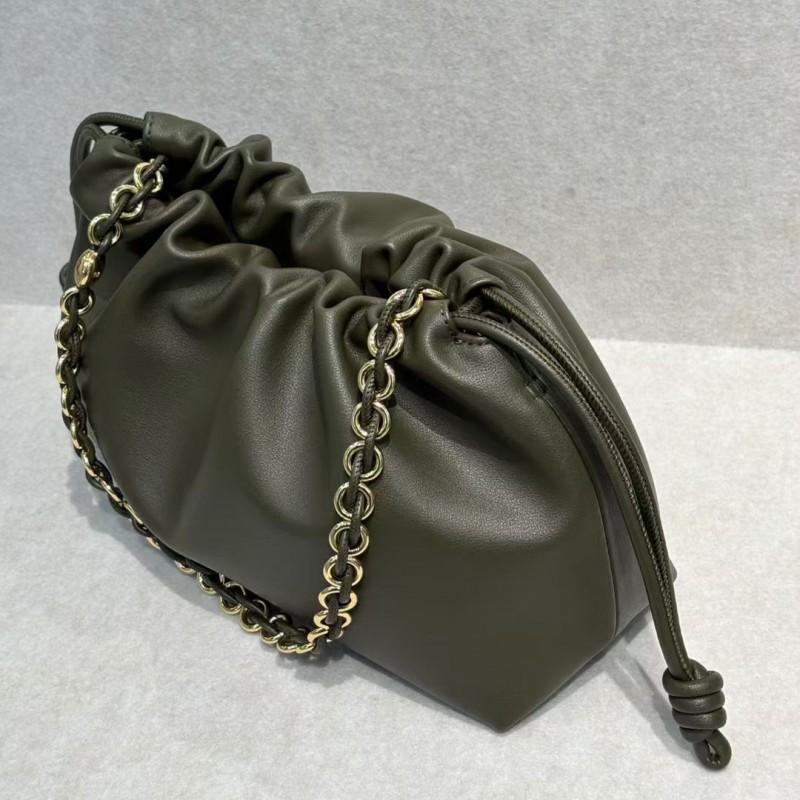 

Luojia Pleated Cowhide Cloud Bag Fashionable Drawstring Blessing Genuine Leather Chain Armpit Hand Shoulder Women Length 30x thickness 10x height 20cm оливковий колір