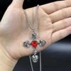 Gothic Punk Heart Gemstone Rose Cross Pendant Necklace