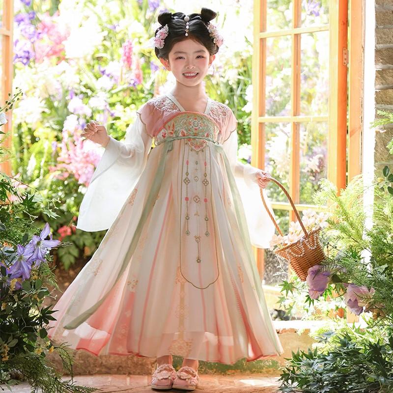 Anneyol Girls' Pink Hanfu Summer Princess Dress