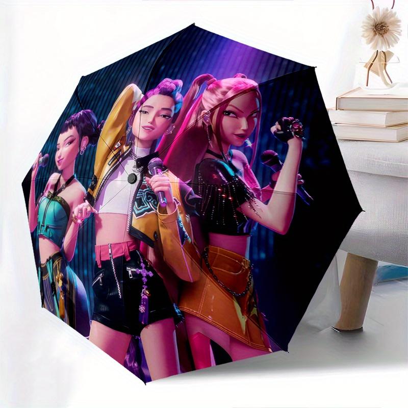 Ombrello pieghevole KPop Demon X con apertura e chiusura automatiche, telaio a 8 stecche e design compatto da viaggio, perfetto per tutte le occasioni | Elegante
