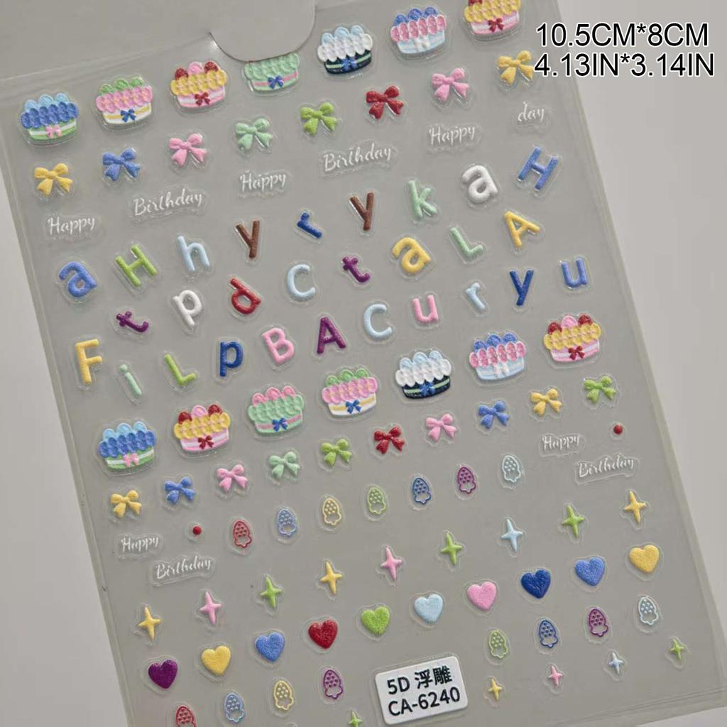 3D Embossed Nail Stickers - Cute Hollow Bear Heart Flower Decals Self-Adhesive Nail Art Sticker for Women Girls DIY Manicure