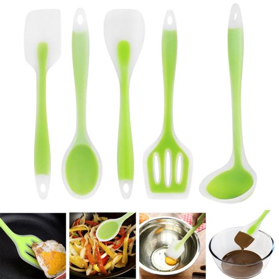 5 Pcs Silicone Cooking Utensils Set Heat Resistant Spatula Turner Slotted Spoons with Ergonomic Handle for Nonstick Cookware