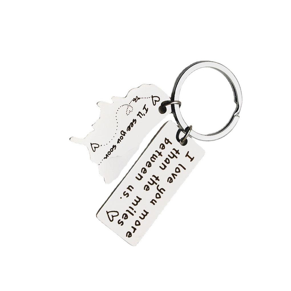 

Relationship Key Ring Letter Key Buckle Keyholder Steel Meaningful Map Pendant Keychain Stainless Wear-resistant Ornaments