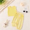 Girls Summer Tank Top with Bow and Plaid Casual Pants Set