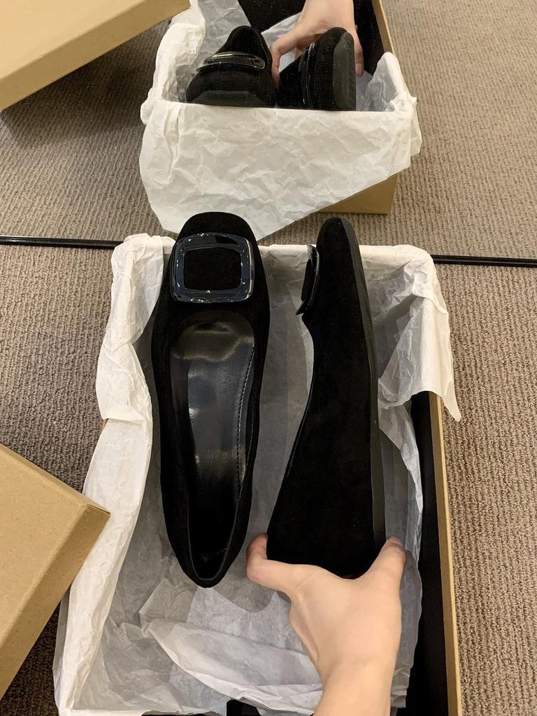 Inner height increase 4CM retro black square buckle single shoes one pedal commuter ladyshoes