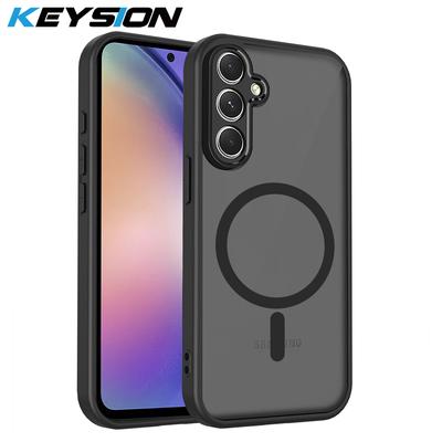 KEYSION Magnetic Phone Case for Samsung A54 5G A34 A24 Silicone+PC Matte Translucent Clear Shockproof Cover for Galaxy A14 4G 5G