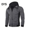 Uomo Autunno Inverno Cappotto con Cappuccio Doppia Cerniera Chiusura Coulisse Colorblock Finto Due Pezzi Giacca Sportiva con Polsini Elastici e Orlo Fitness Outerwear