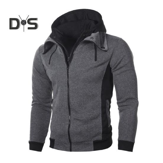 Uomo Autunno Inverno Cappotto con Cappuccio Doppia Cerniera Chiusura Coulisse Colorblock Finto Due Pezzi Giacca Sportiva con Polsini Elastici e Orlo Fitness Outerwear