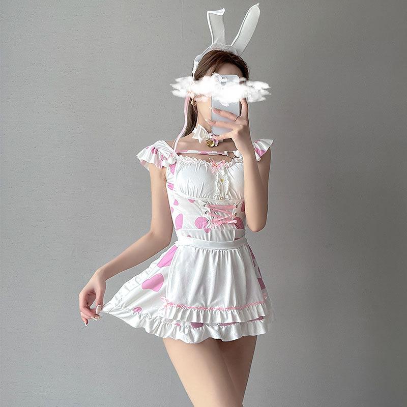 Sexy Lingerie Uniform Pink Cow Uniform Maid Uniform Seduction Cosplay Sexy Pure Bunny