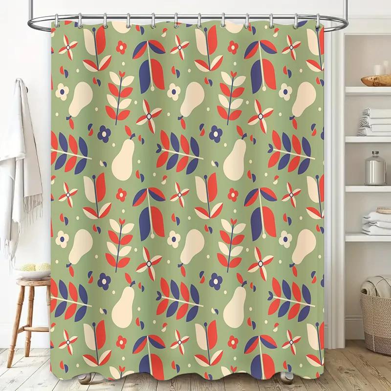 Vintage Pattern Bath Shower Curtain Decor Retro Flowers Leaves Print, Waterproof Fabric for Bathtub Home Decoration (Green)