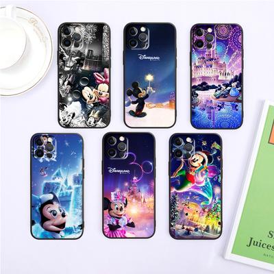 Fireworks Minnie Mickey For iPhone 15 14 13 12 11 XS XR X 8 7 SE Pro Max Plus Mini Black TPU Phone Case