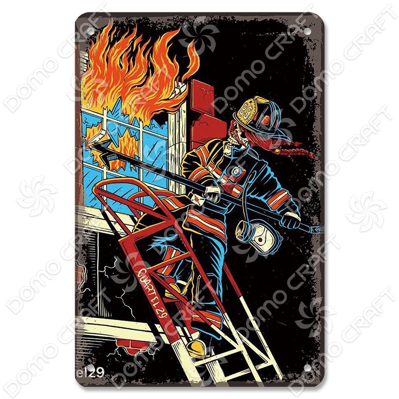 Vintage Fireman Tin Sign Metal Plate Classic Firefighter Movie Metal Poster Wall Decor for Garage Club Hotel Home